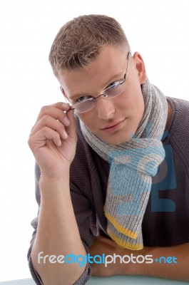 Young Male Holding Eyewear Stock Photo
