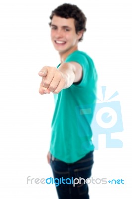 Young Male Showing Pointing Away Stock Photo