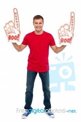 Young male wearing gloves Stock Photo