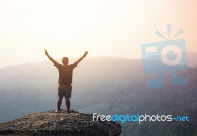 Young Man Asia Tourist At Mountain Is Watching Over The Misty Stock Photo Young Man Asia Tourist At Mountain Is Watching Over The Misty Stock Photo