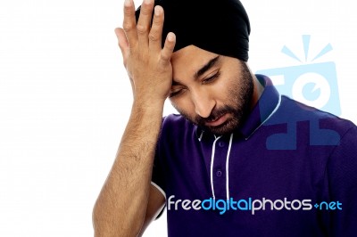Young Man Having Severe Headache Stock Photo