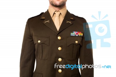 Young Man In Military Uniform, Cropped Image Stock Photo