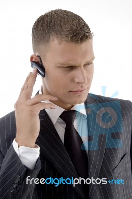 Young Man Listening Voice With Headset Stock Photo