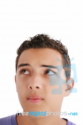 Young Man Looking Up Stock Photo