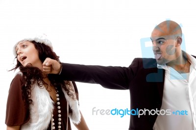Young Man Punching His Partner Stock Photo