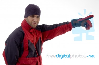 Young Man With Pointing Side Stock Photo