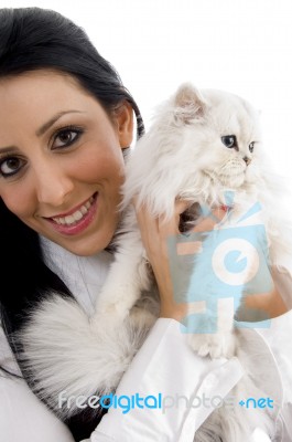 Young Model Posing With Her cat Stock Photo
