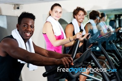 Young people doing exercise Stock Photo