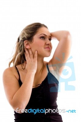 Young Posing Model Looking Upward Stock Photo