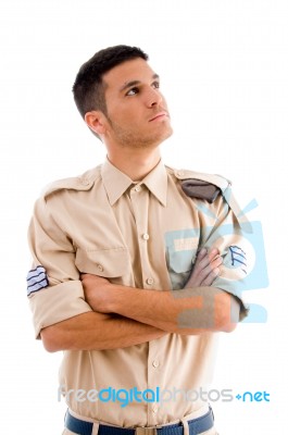 Young Soldier With Crossed Arms Stock Photo