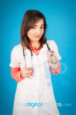 Young Student Of Medicine With Stethoscope Stock Photo