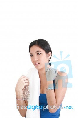Young Woman Holding Bottle Stock Photo