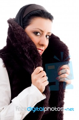 Young Woman In Fur Jacket Stock Photo