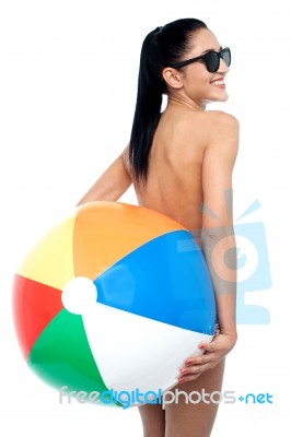 Young Woman In Swimsuit With Ball Stock Photo