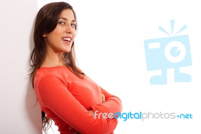 Young Woman Leaning Stock Photo
