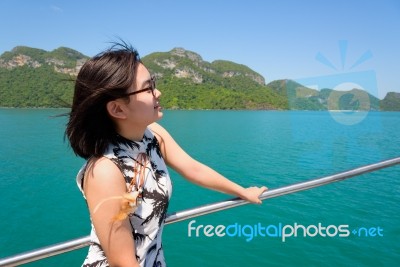 Young Woman On The Boat Stock Photo