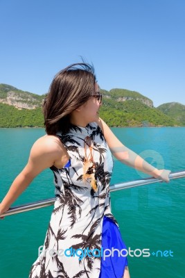 Young Woman On The Boat Stock Photo