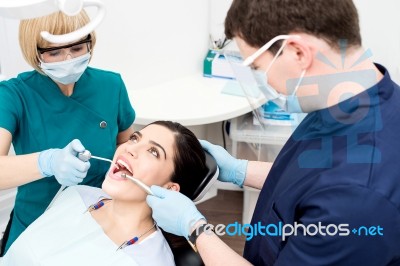 Young Woman Undergoing A Dental Check Stock Photo