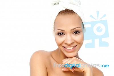 Young Woman Wearing A Towel Stock Photo