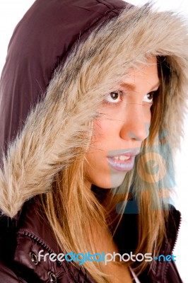 Young Woman Wearing Hood Stock Photo