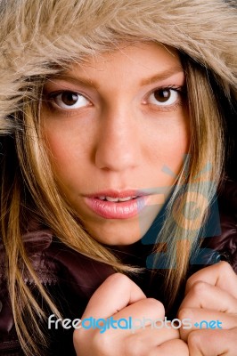 Young Woman Wearing Hood Stock Photo