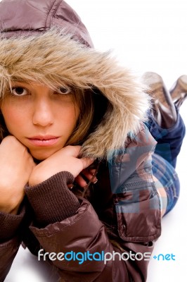Young Woman Wearing Hood Stock Photo