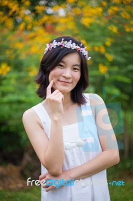 Young Woman With A Crown Of Flowers Stock Photo