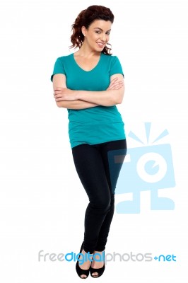 Younger Woman Arms Crossed Stock Photo