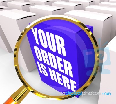 Your Order Is Here Packet Shows Package Arrival Stock Image