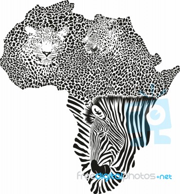 Zebra And Leopards On The Map Of Africa Stock Image