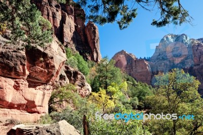 Zion National Park Utah In Autumn Stock Photo