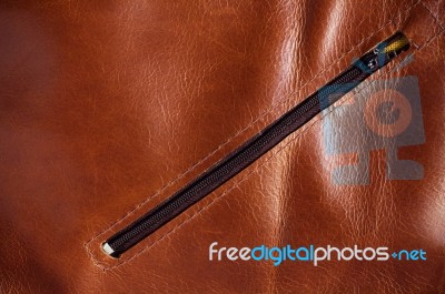 Zipper On Leather Plate Stock Photo