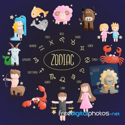 Zodiac Color Sign Symbol Cartoon Illustration Stock Image