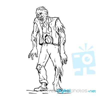 Zombie Walking Front Drawing Stock Image
