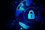 2d Illustration Safety Concept: Closed Padlock On Digital Background Stock Photo