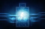2d Rendering Electrical Energy And Power Supply Source Concept, Accumulator Battery With Charging Level Indicator Stock Photo