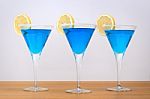 3 Blue Cocktails Stock Photo