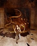 3d Fantasy Illustration,woman Being Attack By A Monster Creature Stock Photo
