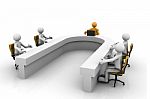 3d Men Sitting At A Round Table And Having Business Meeting Stock Photo