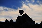 A Balloon Among The Valley At Cappadocia, Turkey Stock Photo