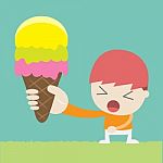A Boy Hold An Ice Cream Cone, Cartoon Business Stock Photo