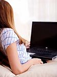 A Girl With Laptop Stock Photo