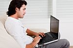 A Man With Computer Stock Photo