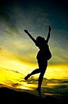 A Woman Jumping  Stock Photo