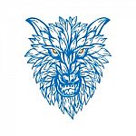 Abstract Blue Outline A Ferocious Wolf Illustration Stock Photo