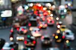 Abstract Blur Traffic And Car Lights Bokeh In Rush Hour Backgrou Stock Photo