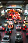 Abstract Blur Traffic And Car Lights Bokeh In Rush Hour Backgrou Stock Photo