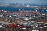 Aerial Over Newark And New Yourk Stock Photo