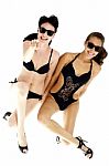 Aerial View Of Two Sexy Female Models In Bikini Stock Photo