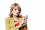 Aged Woman Using Smart Phone Stock Photo